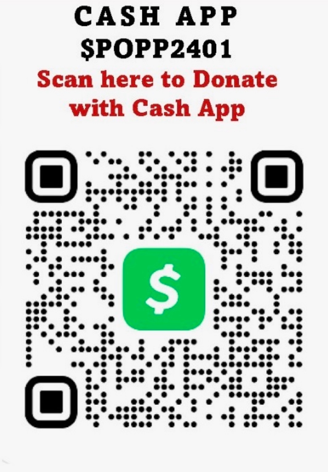 Cash App donation QR code for $POPP2401